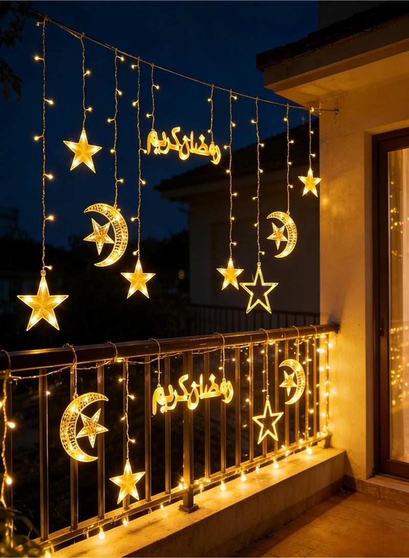 توبيتش أضواء رمضان، أضواء زينة رمضان بيضاء دافئة على شكل قمر ونجوم، زينة نوافذ 8 أوضاع إضاءة داخلية وخارجية لزينة المنزل في رمضان - Image 5